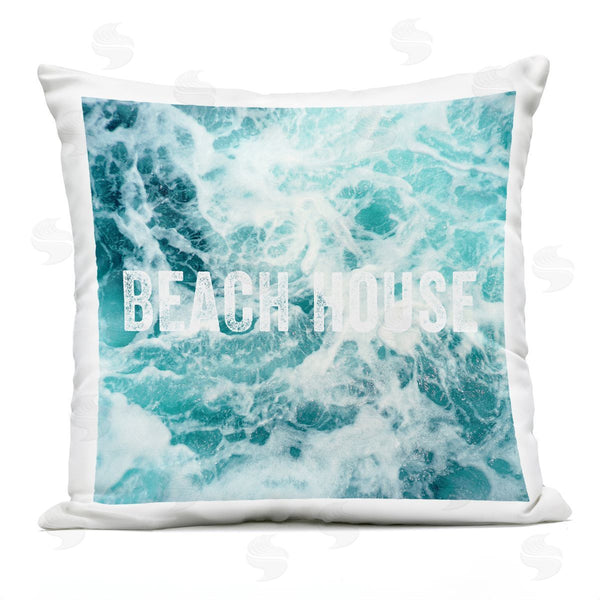 Stupell Industries Amy Brinkman | Blue Beach House Ocean Foam Typography Printed Throw Pillow