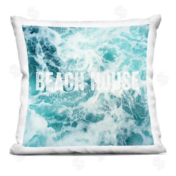 stupell industries Amy Brinkman | Blue Beach House Ocean Foam Typography Printed Throw Pillow