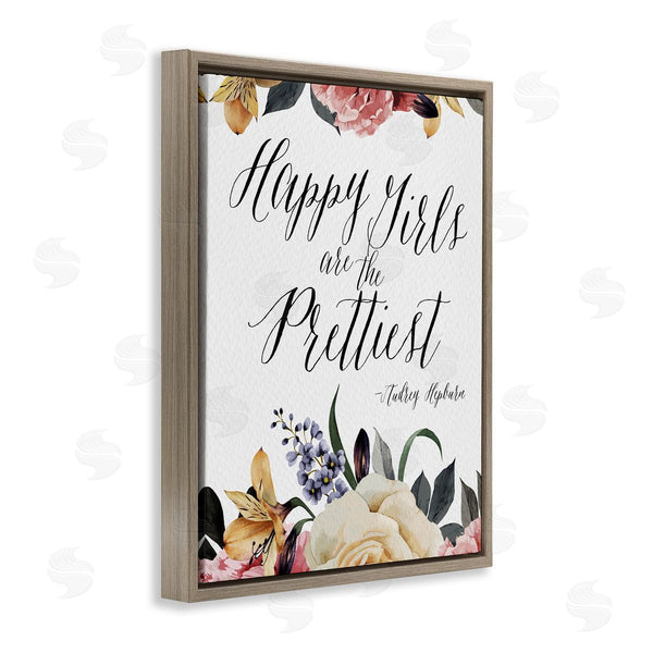 Stupell Industries Amy Brinkman | Happy Girls Are Prettiest Quote Floral Blossom Border Wall Art