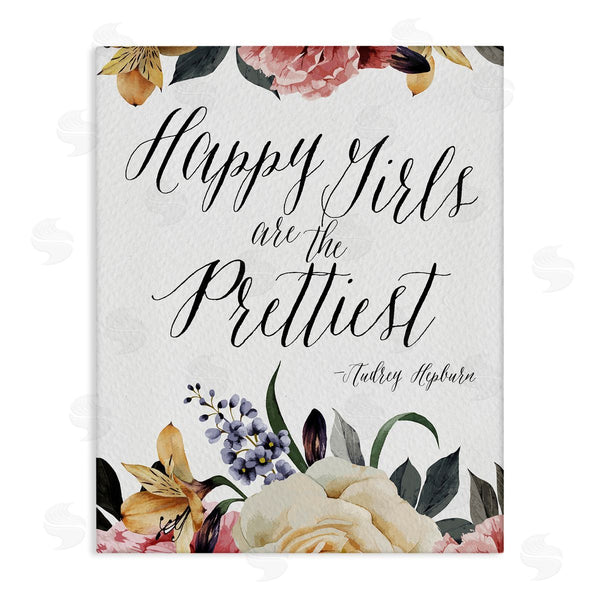 stupell industries Amy Brinkman | Happy Girls Are Prettiest Quote Floral Blossom Border Wall Art