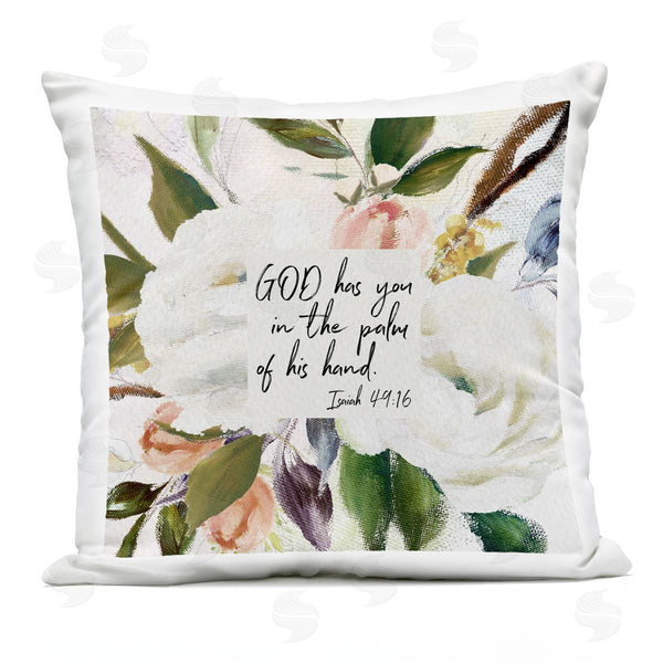 Stupell Industries Amy Brinkman | Palm Of His Hand Religious Floral Blossom Proverb Printed Throw Pillow