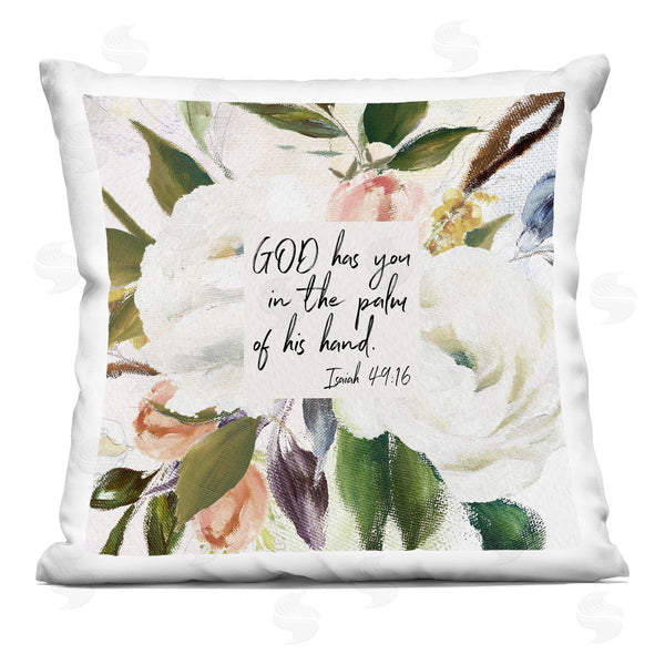 stupell industries Amy Brinkman | Palm Of His Hand Religious Floral Blossom Proverb Printed Throw Pillow