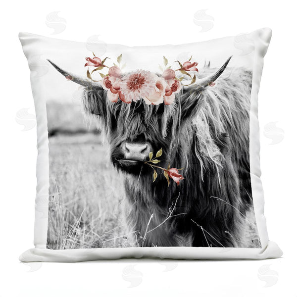 Stupell Industries Amy Brinkman | Pink Floral Highland Cattle Printed Throw Pillow