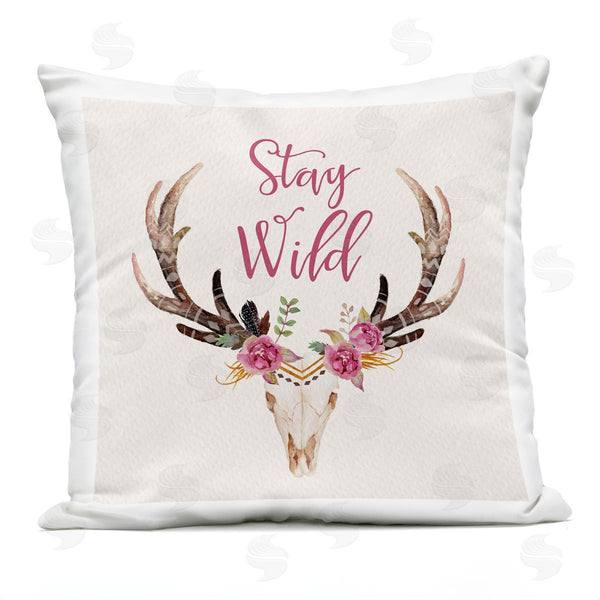 Stupell Industries Amy Brinkman | Stay Wild Chic Boho Floral Deer Skull Printed Throw Pillow