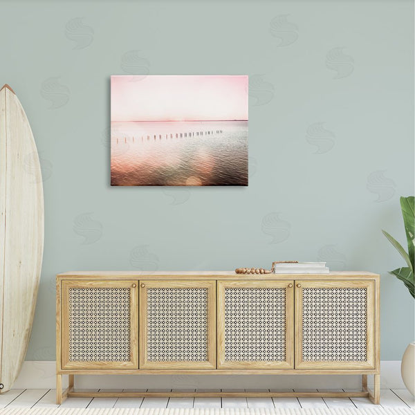 Stupell Industries Amy Brinkman | Sunny Pink Ocean Posts Horizon Round Light Rays Wall Art