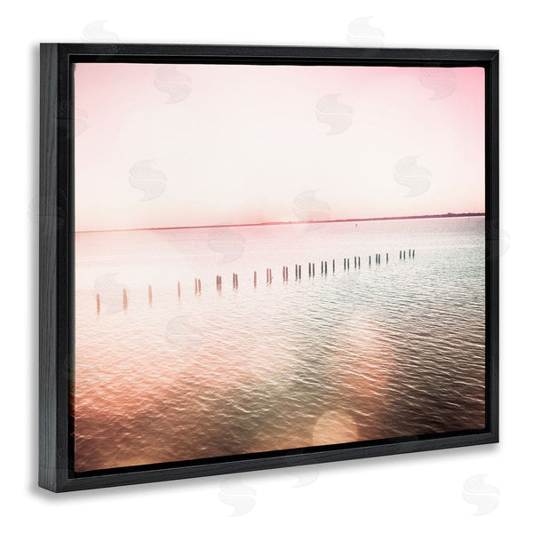 Stupell Industries Amy Brinkman | Sunny Pink Ocean Posts Horizon Round Light Rays Wall Art