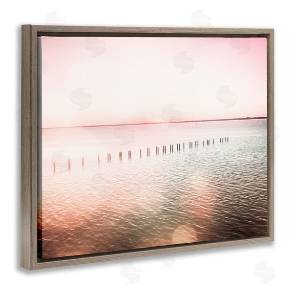 Stupell Industries Amy Brinkman | Sunny Pink Ocean Posts Horizon Round Light Rays Wall Art