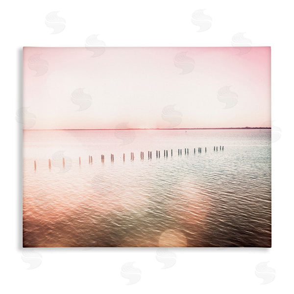 stupell industries Amy Brinkman | Sunny Pink Ocean Posts Horizon Round Light Rays Wall Art