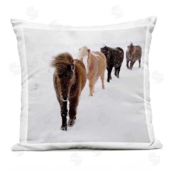 Stupell Industries Amy Brinkman | Winter Farm Horses White Winter Scene Printed Throw Pillow
