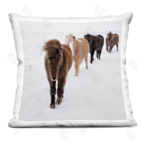 stupell industries Amy Brinkman | Winter Farm Horses White Winter Scene Printed Throw Pillow