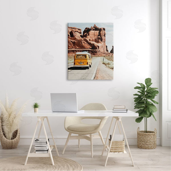 Stupell Industries Amy Brinkman | Yellow Van Driving Canyon Desert Rural Road Wall Art