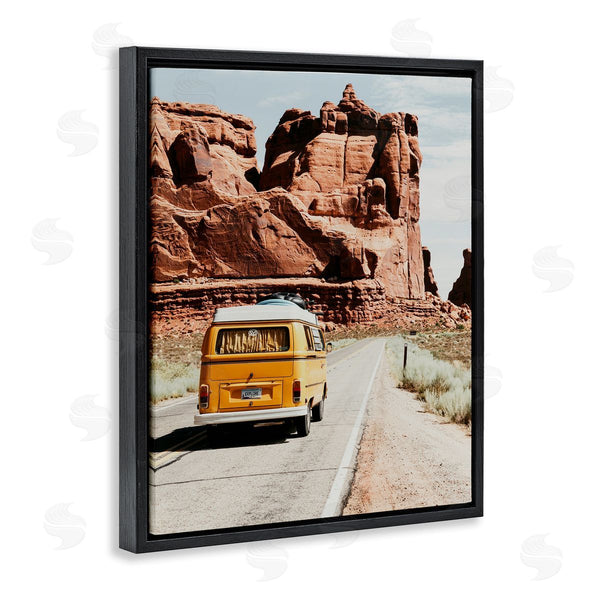 Stupell Industries Amy Brinkman | Yellow Van Driving Canyon Desert Rural Road Wall Art