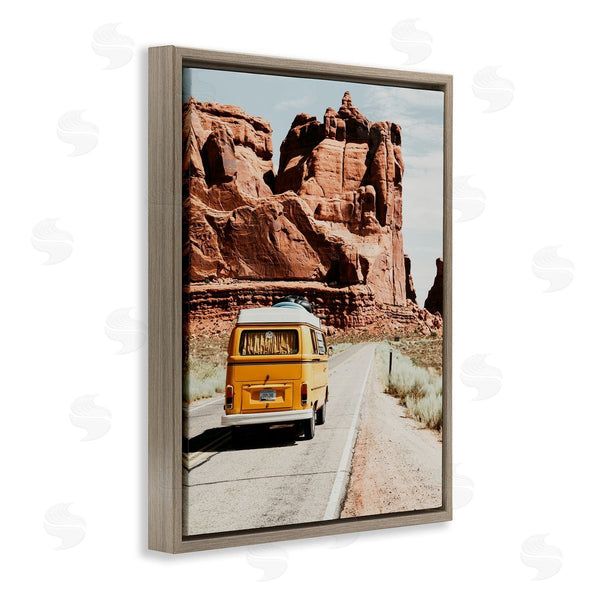 Stupell Industries Amy Brinkman | Yellow Van Driving Canyon Desert Rural Road Wall Art