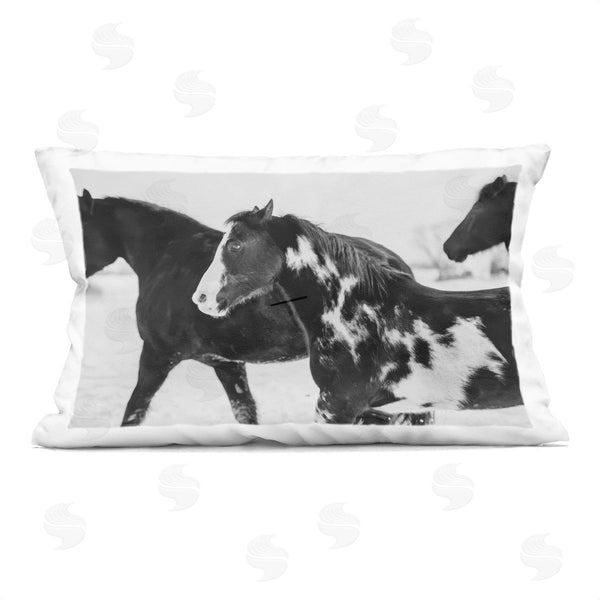 stupell industries Amy Carroll | Black & White Winter Horses Printed Throw Pillow