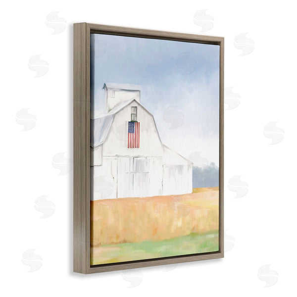 Stupell Industries Amy Hall | American Flag White Country Barn Rural Scenery Wall Art
