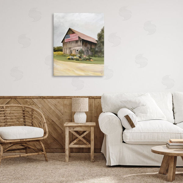 Stupell Industries Amy Hall | Rural Americana Home Countryside Farm Flag Painting Wall Art