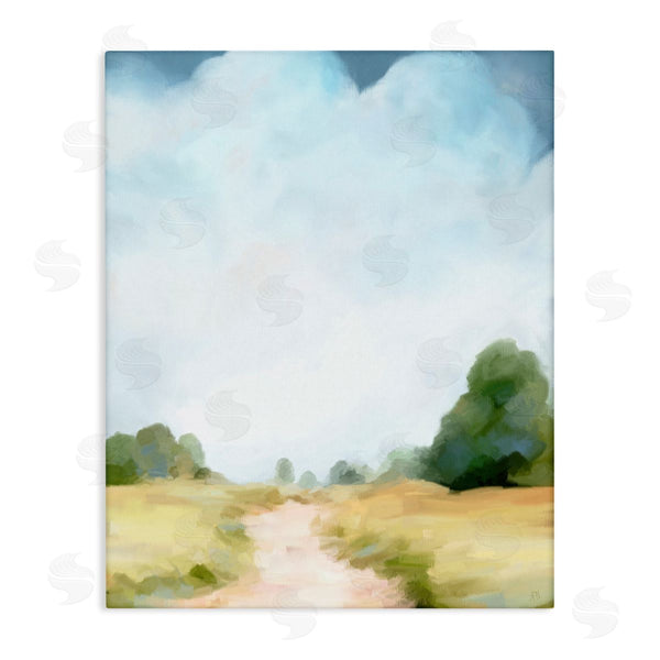 stupell industries Amy Hall | Rural Country Path Abstract Trees Puffy Clouds Wall Art