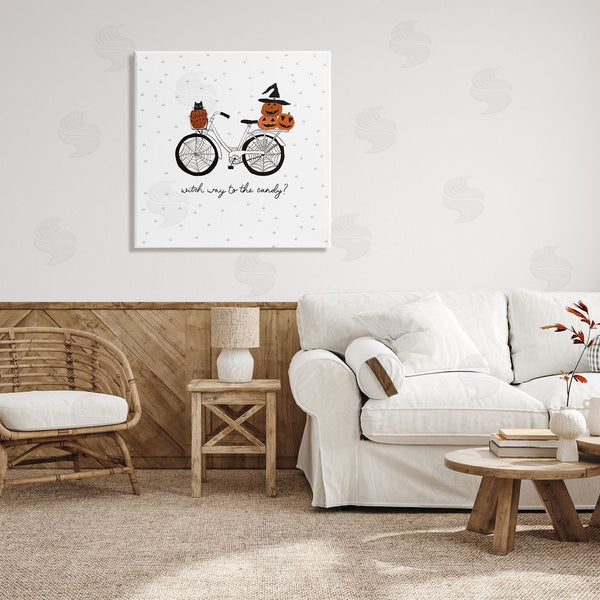 Stupell Industries Amylee Weeks | Halloween Witty Calligraphy Patterned Pumpkins Cat Bicycle Wall Art