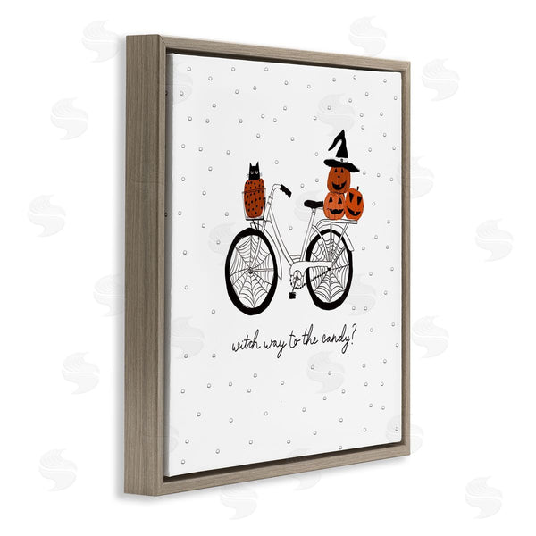 Stupell Industries Amylee Weeks | Halloween Witty Calligraphy Patterned Pumpkins Cat Bicycle Wall Art