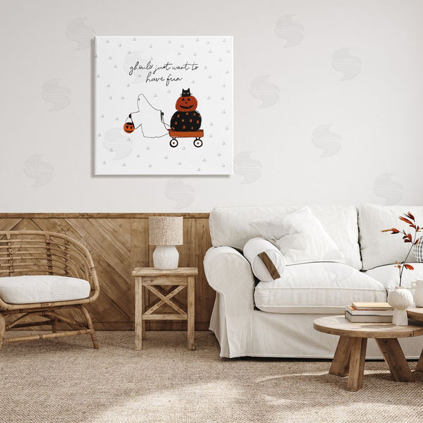 Stupell Industries Amylee Weeks | Playful Ghost Script Quote Pumpkins Cat In Wagon Wall Art
