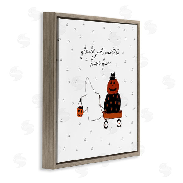 Stupell Industries Amylee Weeks | Playful Ghost Script Quote Pumpkins Cat In Wagon Wall Art