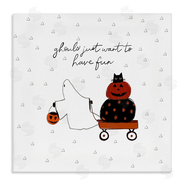 stupell industries Amylee Weeks | Playful Ghost Script Quote Pumpkins Cat In Wagon Wall Art