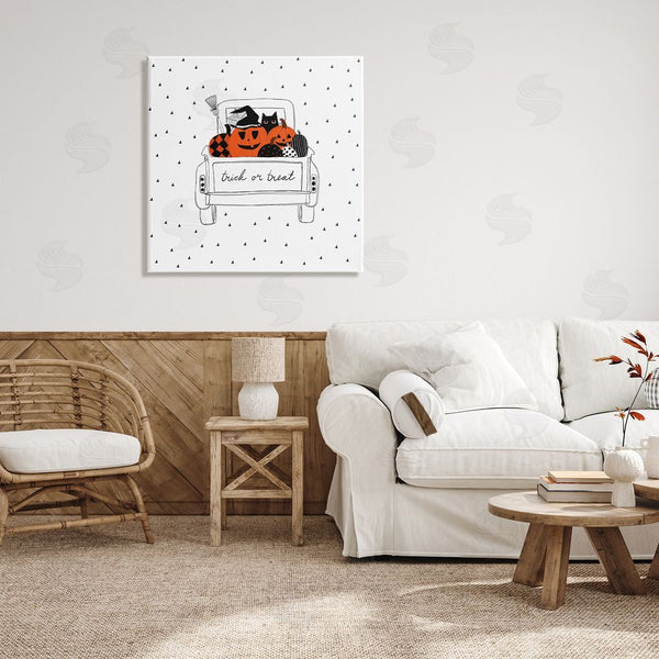 Stupell Industries Amylee Weeks | Trick Or Treat Truck Pumpkins Doodle Style Drawing Wall Art