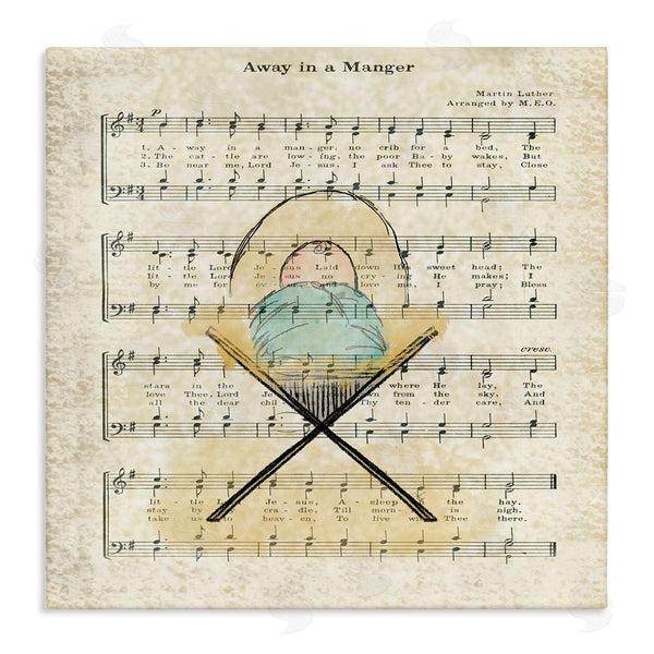 stupell industries Andi Metz | Baby Jesus Cradle Away In Manger Musical Script Wall Art