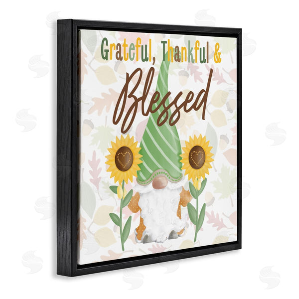 Stupell Industries Andi Metz | Grateful Sentiment Typography Garden Gnome Sunflowers Pattern Wall Art
