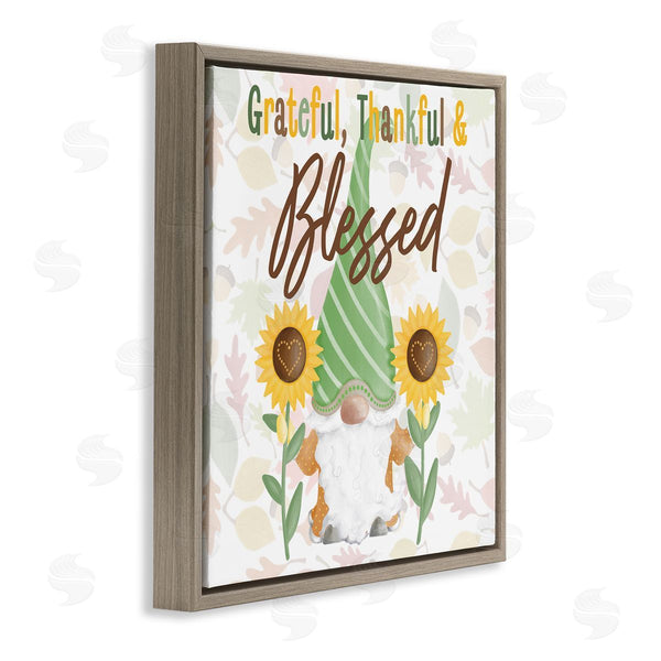 Stupell Industries Andi Metz | Grateful Sentiment Typography Garden Gnome Sunflowers Pattern Wall Art