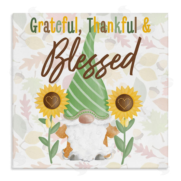 stupell industries Andi Metz | Grateful Sentiment Typography Garden Gnome Sunflowers Pattern Wall Art