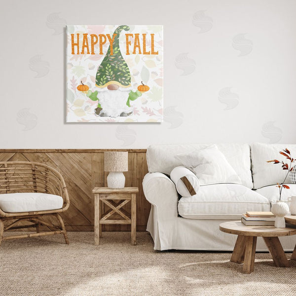 Stupell Industries Andi Metz | Happy Fall Patterned Gnome Holding Orange Pumpkins Wall Art
