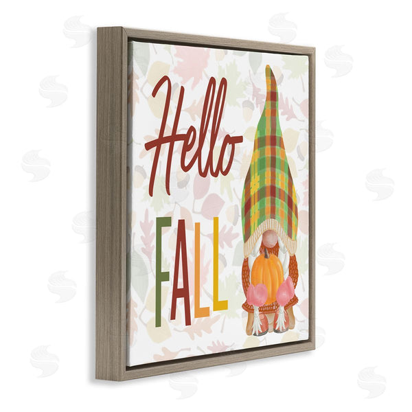 Stupell Industries Andi Metz | Hello Fall Cozy Tartan Gnome Holding Pumpkin Wall Art