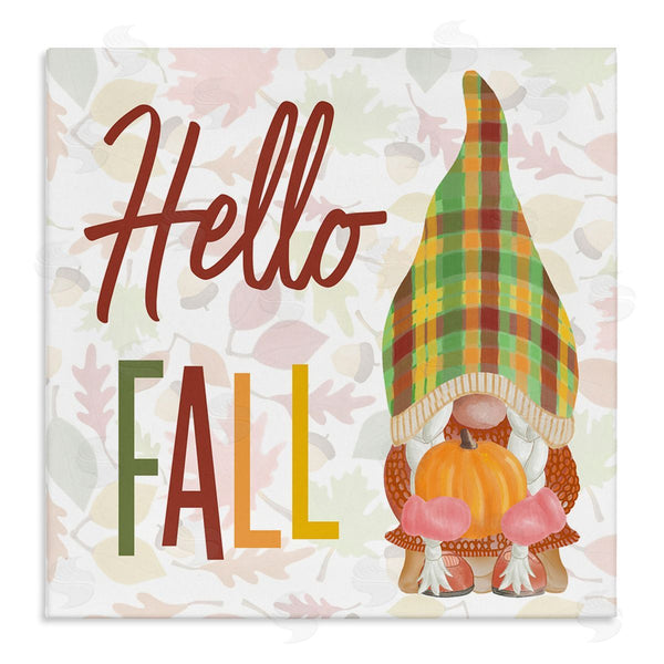 stupell industries Andi Metz | Hello Fall Cozy Tartan Gnome Holding Pumpkin Wall Art