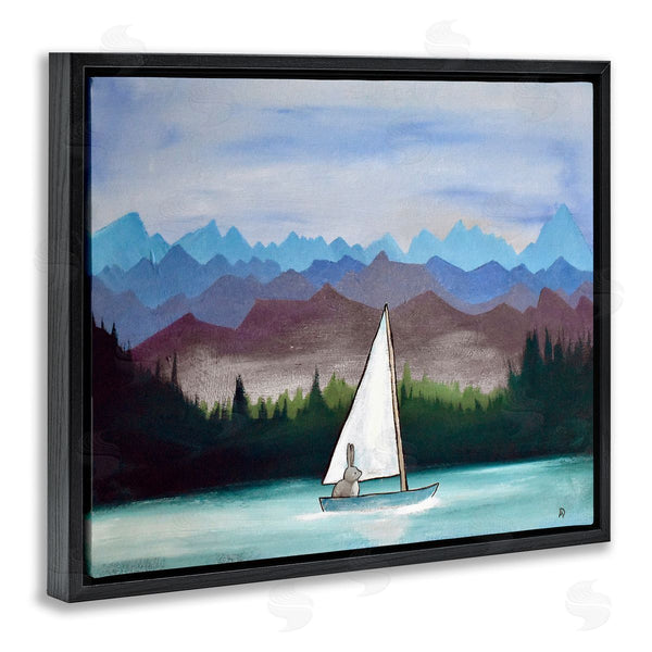 Stupell Industries Andrea Doss | Bunny Rabbit On Sailboat Vivid Distant Mountain Peaks Wall Art