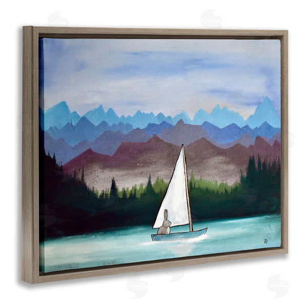 Stupell Industries Andrea Doss | Bunny Rabbit On Sailboat Vivid Distant Mountain Peaks Wall Art