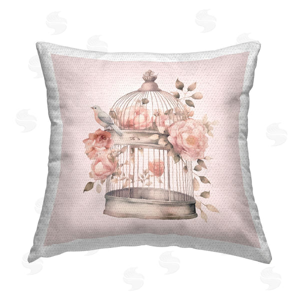 Stupell Industries Andrea Haase | Bird Cage With Rose Blooms Printed Throw Pillow