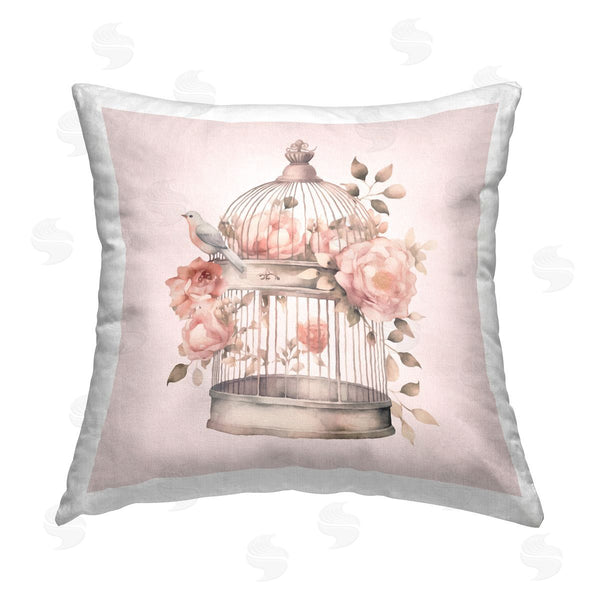 stupell industries Andrea Haase | Bird Cage with Rose Blooms Printed Throw Pillow