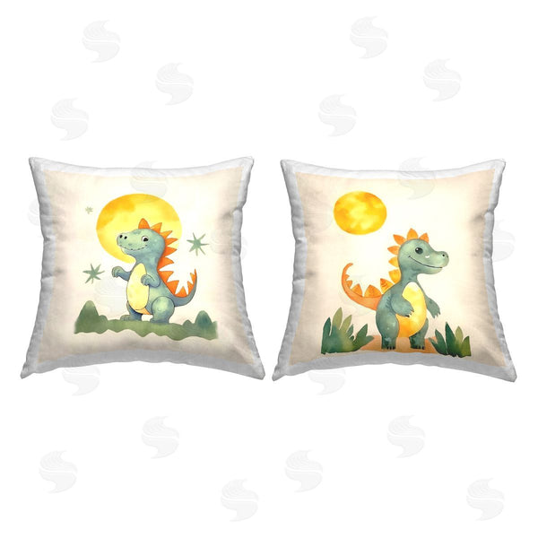 stupell industries Andrea Haase | Dinosaur Baby with Moon Printed Throw Pillow Set
