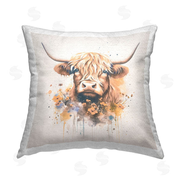 Stupell Industries Andrea Haase | Fancy Florals Highland Cow Printed Throw Pillow