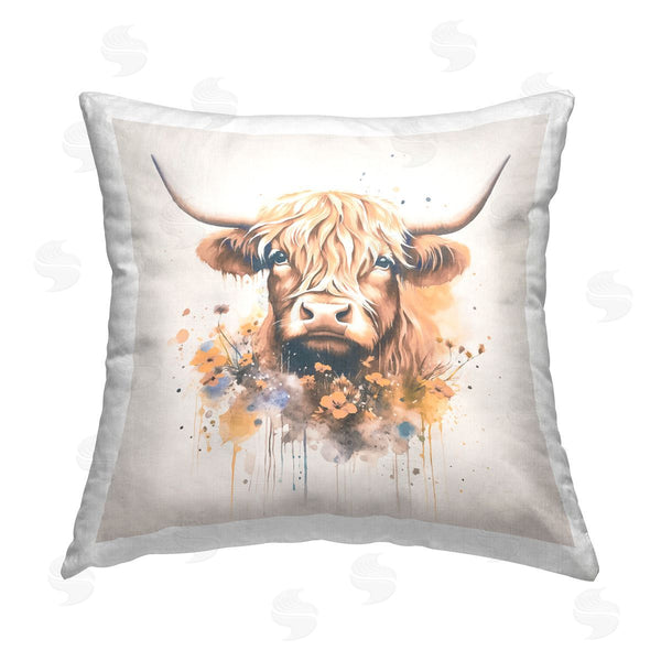 stupell industries Andrea Haase | Fancy Florals Highland Cow Printed Throw Pillow