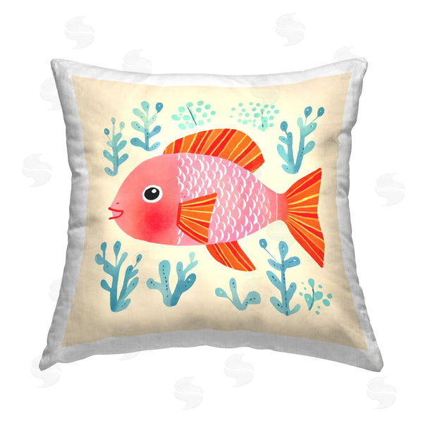 stupell industries Andrea Haase | Happy Fish & Seaweed Sprigs Printed Throw Pillow