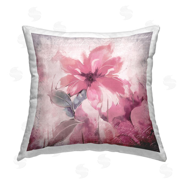 stupell industries Andrea Haase | Pink Floral Cursive Printed Throw Pillow