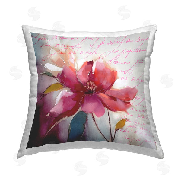 stupell industries Andrea Haase | Pink Flower & Cursive Printed Throw Pillow