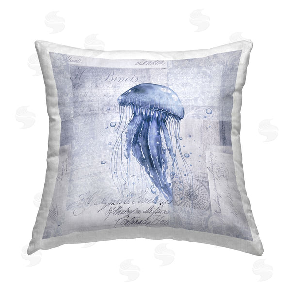 stupell industries Andrea Haase | Vintage Collaged Jellyfish Printed Throw Pillow