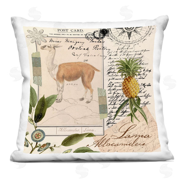 stupell industries Andrea Haase | Vintage Post Card Llama Collage Printed Throw Pillow