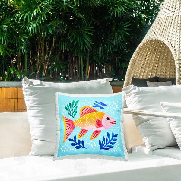 Stupell Industries Andrea Haase | Whimsical Fish & Seaweed Printed Throw Pillow