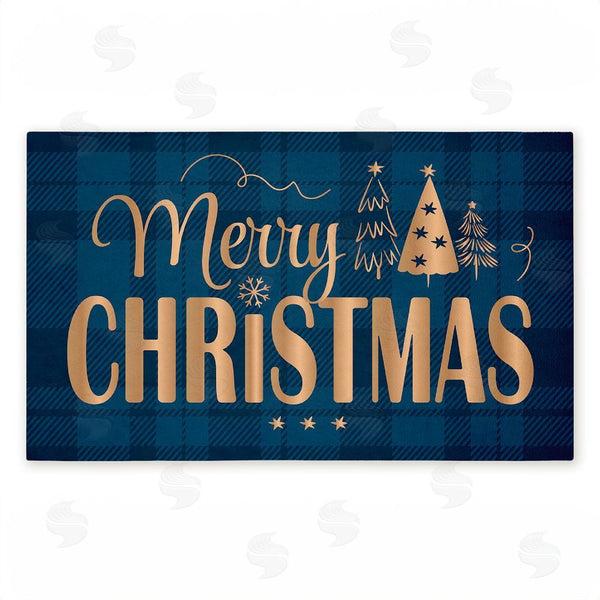 stupell industries Andrea Jasid Grassi | Blue Plaid Merry Christmas Non-Woven Door Mat