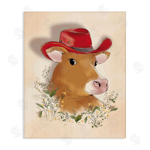stupell industries Andrea Jasid Grassi | Cow with Red Cowboy Hat Wall Art