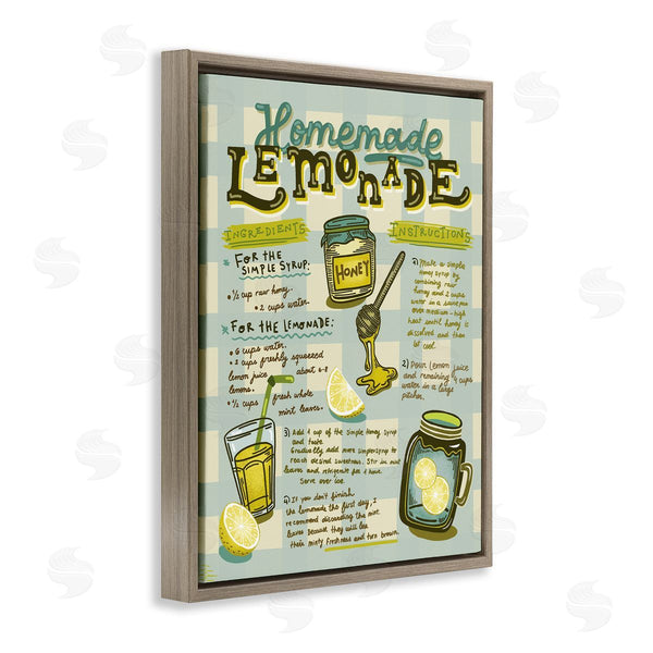 Stupell Industries Andrea Jasid Grassi | Homemade Lemonade Blue Picnic Plaid Vintage Drink Recipe Wall Art